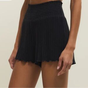 Z Supply Dawn Smocked Silky Rib Short in Black Sand